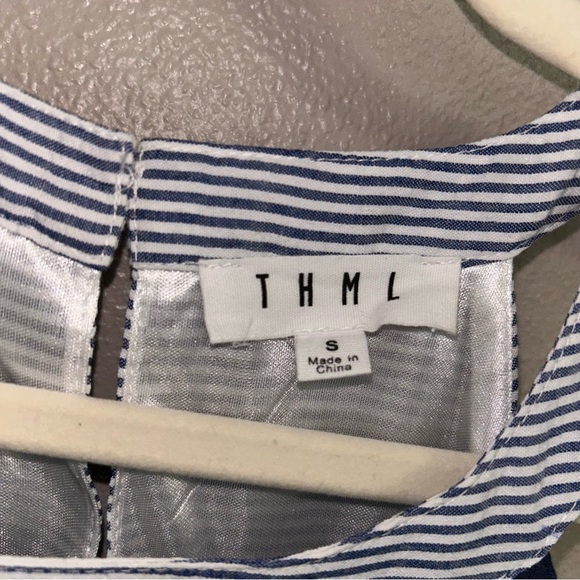 THML Blue and White Striped boho tasle Dress - Picture 3 of 4